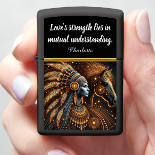 Portrait of a Warrior With Horse in Golden Hues Zippo Lighter