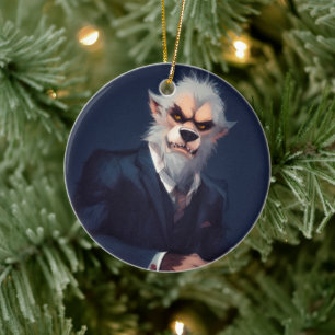 Portrait of a Werewolf in a Suit Ceramic Ornament