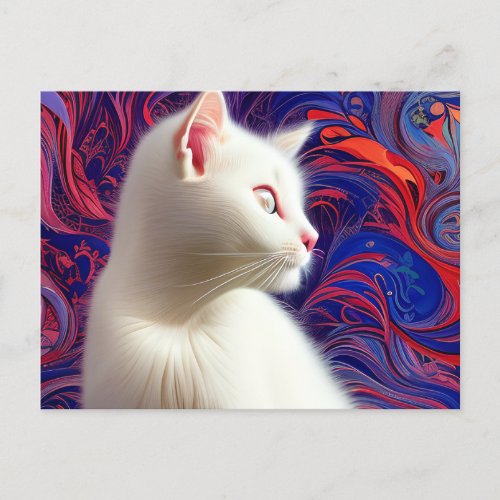 Portrait of a White Fuffly Baby Cat with Oil Splas Postcard