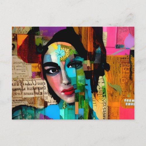 Portrait of a Woman Mixed Media Colorful Collage Postcard