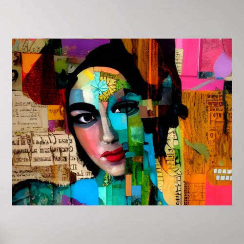 Portrait of a Woman Mixed Media Colorful Collage Poster