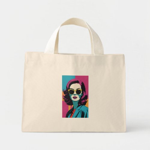 Portrait of a woman retro girl mini tote bag