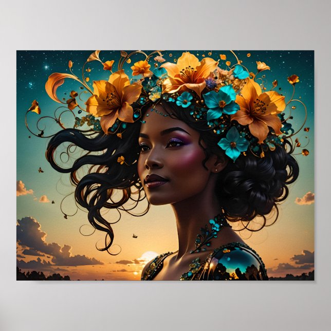 portrait of a woman with flowers poster (Front)