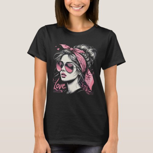 portrait of a woman with messy hair bun hairstyle  T_Shirt