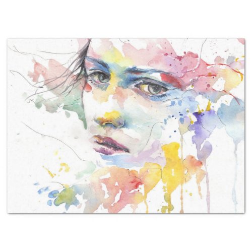 Portrait of a Womens Face Watercolor Painting  Tissue Paper