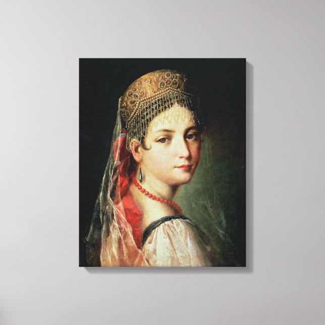 Portrait of a Young Girl in Sarafan and Canvas Print (Front)