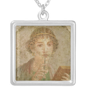 Portrait of a young girl silver plated necklace