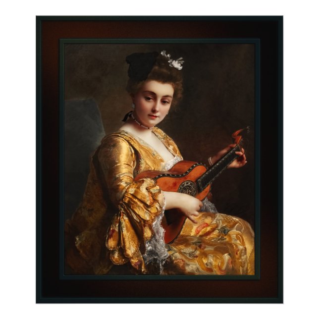 Portrait Of A Young Lady Playing Guitar by Gustave Photo Print (Front)