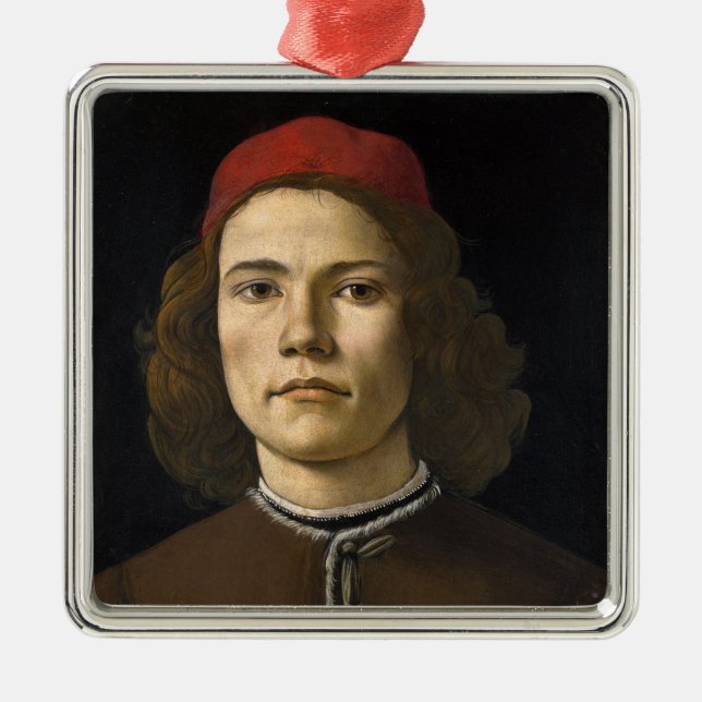 Portrait of a Young Man (by Sandro Botticelli) Metal Ornament (Front)
