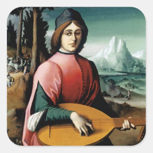 Portrait of a Young Man with a Lute Square Sticker