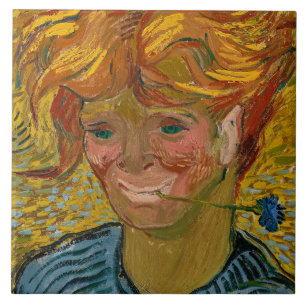 Portrait of a Young Man with Cornflower, Van Gogh Ceramic Tile