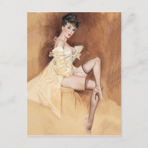 Portrait of a young student pinup girl postcard