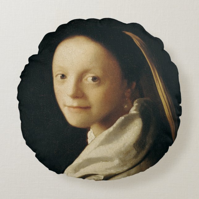 Portrait of a Young Woman, c.1663-65 Round Pillow (Front)