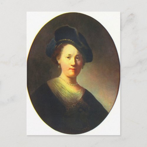 Portrait of a young woman with Beret by Rembrandt Postcard