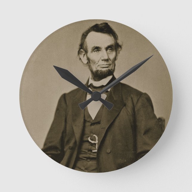 Portrait of Abraham Lincoln (1809-65) (b/w photo) Round Clock (Front)