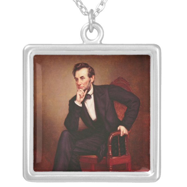 Portrait of Abraham Lincoln Silver Plated Necklace (Front)
