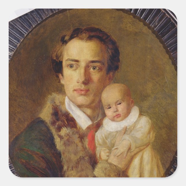 Portrait of Alexander Herzen with his son, 1840 Square Sticker (Front)