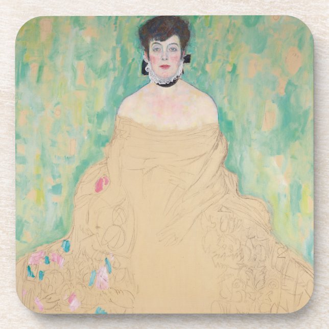Portrait of Amalie Zuckerkandl by Gustav Klimt Beverage Coaster (Front)