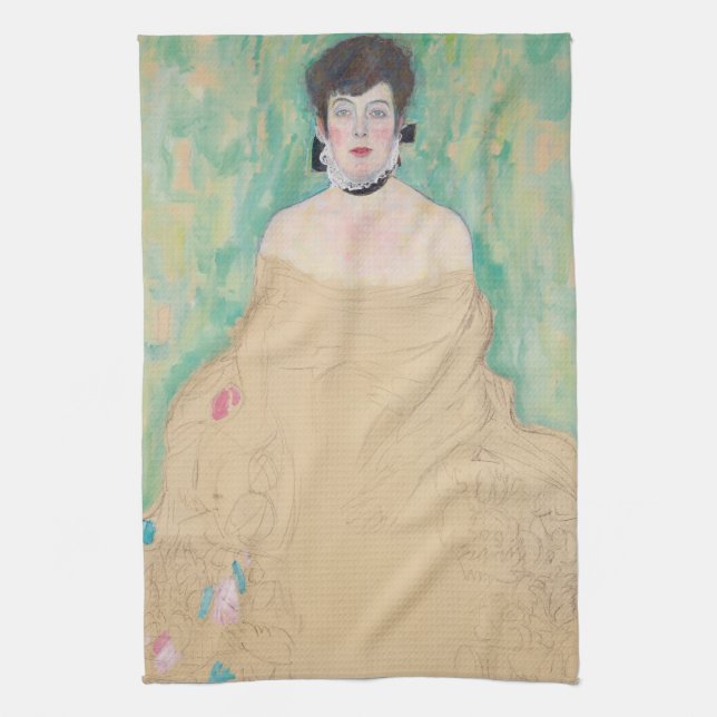Portrait of Amalie Zuckerkandl by Gustav Klimt Kitchen Towel (Vertical)