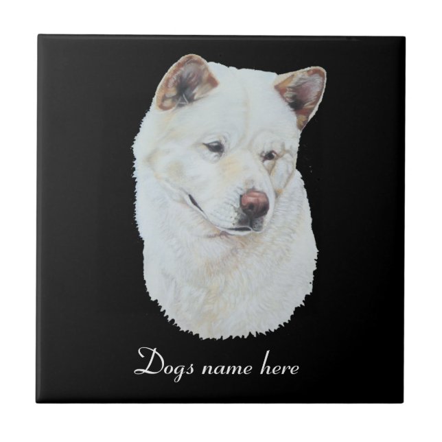 portrait of amazing beautiful white akita dog ceramic tile (Front)
