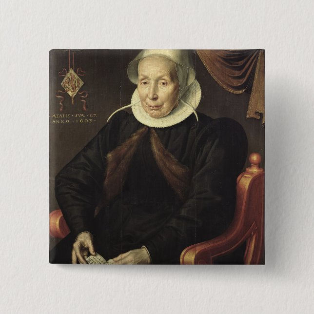 Portrait of an Elderly Woman, 1603 Pinback Button (Front)
