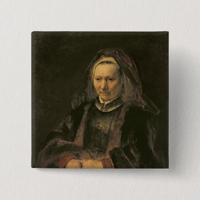 Portrait of an Elderly Woman, c. 1650 Pinback Button (Front)