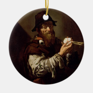 Portrait of an Old Man with an Onion (oil on canva Ceramic Ornament