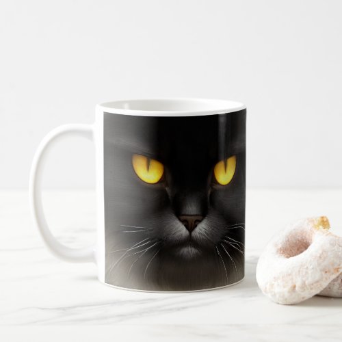 Portrait of Angry Fluffy Black Persian Cat Face Coffee Mug