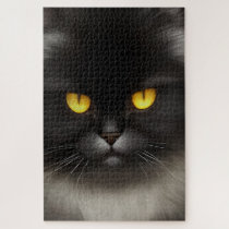 Portrait of Angry Fluffy Black Persian Cat Face - Black Cat - Sticker