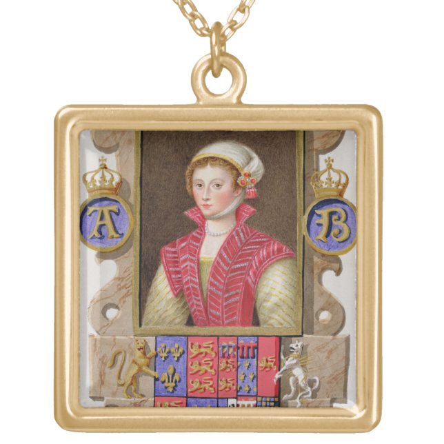 Portrait of Anne Boleyn (1507-36) 2nd Queen of Hen Gold Plated Necklace (Front)