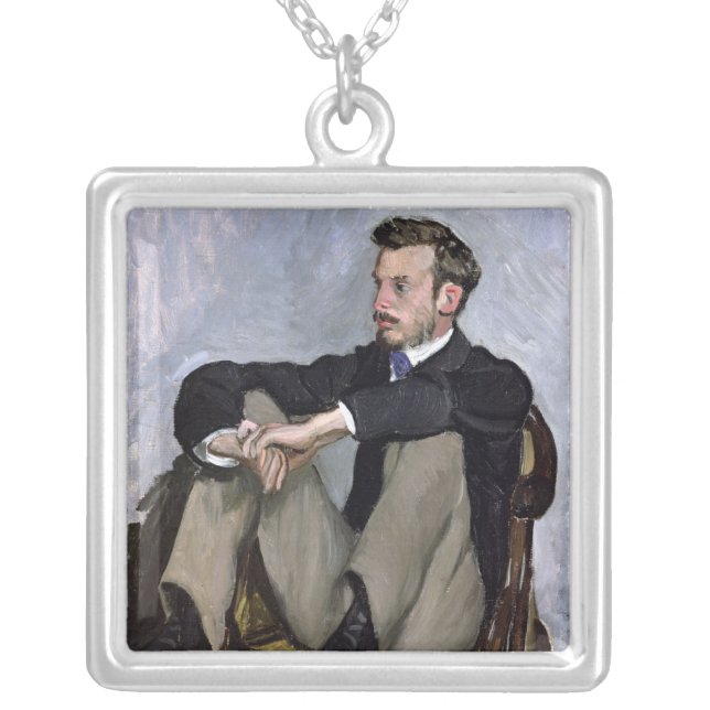 Portrait of Auguste Renoir , 1867 Silver Plated Necklace (Front)