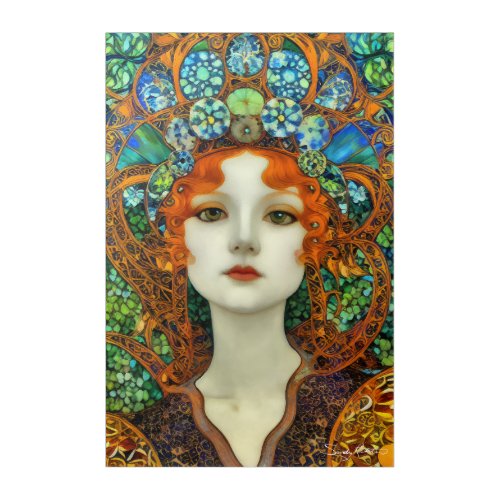 Portrait of Beautiful Woman in Stained Glass Style Acrylic Print