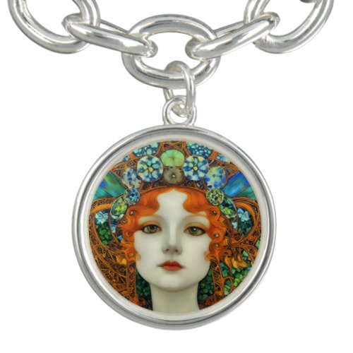Portrait of Beautiful Woman in Stained Glass Style Bracelet