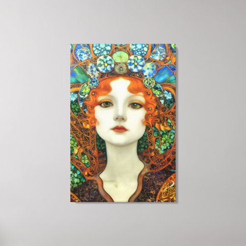 Portrait of Beautiful Woman in Stained Glass Style Canvas Print