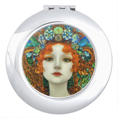 Portrait of Beautiful Woman in Stained Glass Style Compact Mirror