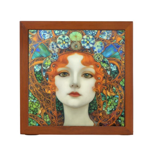 Portrait of Beautiful Woman in Stained Glass Style Desk Organizer