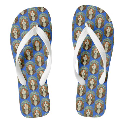 Portrait of Beautiful Woman in Stained Glass Style Flip Flops
