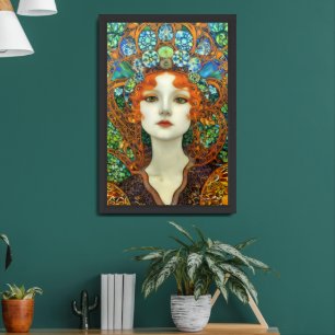 Portrait of Beautiful Woman in Stained Glass Style Framed Art