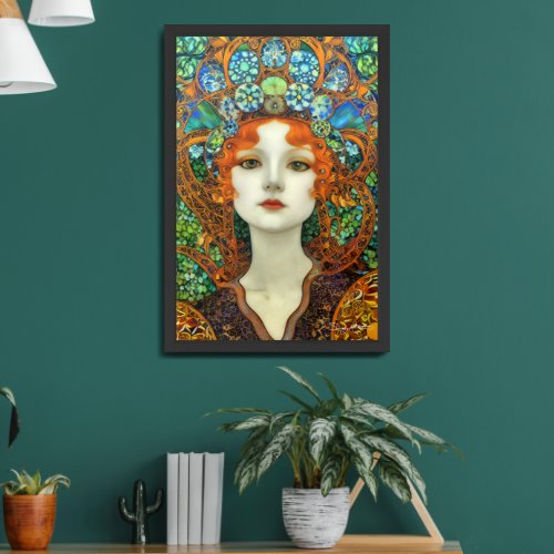 Portrait of Beautiful Woman in Stained Glass Style Framed Art