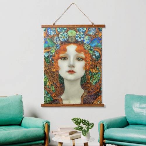 Portrait of Beautiful Woman in Stained Glass Style Hanging Tapestry
