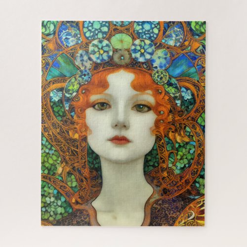 Portrait of Beautiful Woman in Stained Glass Style Jigsaw Puzzle