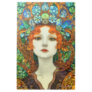 Portrait of Beautiful Woman in Stained Glass Style Metal Print