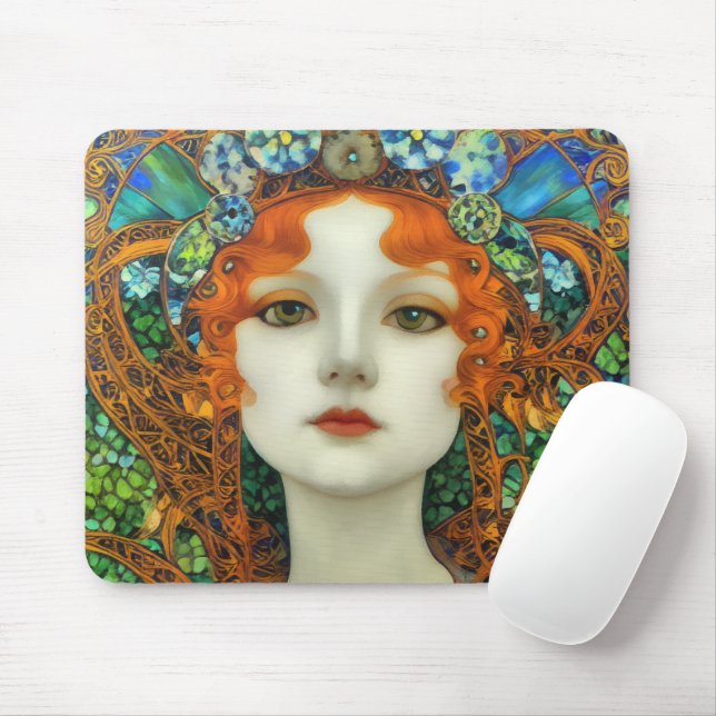 Portrait of Beautiful Woman in Stained Glass Style Mouse Pad (With Mouse)
