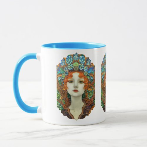 Portrait of Beautiful Woman in Stained Glass Style Mug