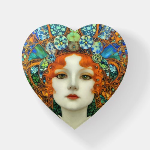 Portrait of Beautiful Woman in Stained Glass Style Paperweight