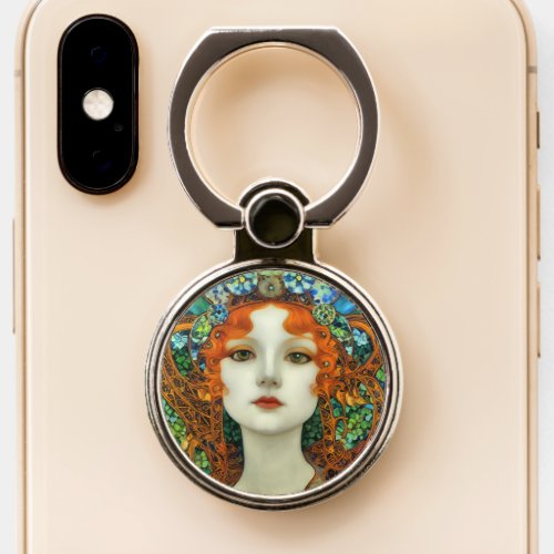 Portrait of Beautiful Woman in Stained Glass Style Phone Ring Stand