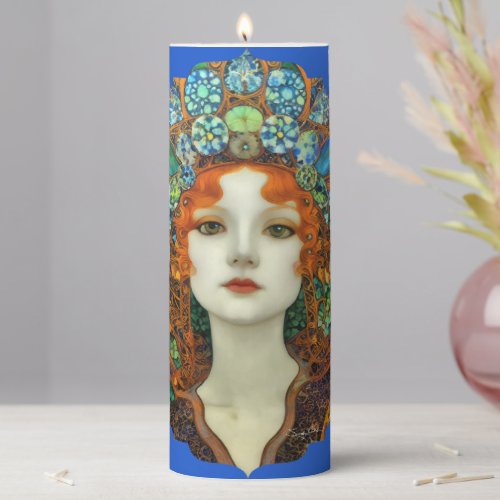 Portrait of Beautiful Woman in Stained Glass Style Pillar Candle