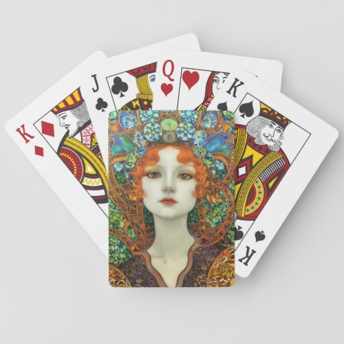 Portrait of Beautiful Woman in Stained Glass Style Playing Cards