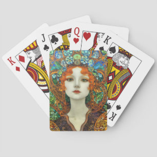 Portrait of Beautiful Woman in Stained Glass Style Poker Cards
