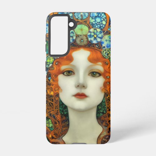 Portrait of Beautiful Woman in Stained Glass Style Samsung Galaxy S21 Case